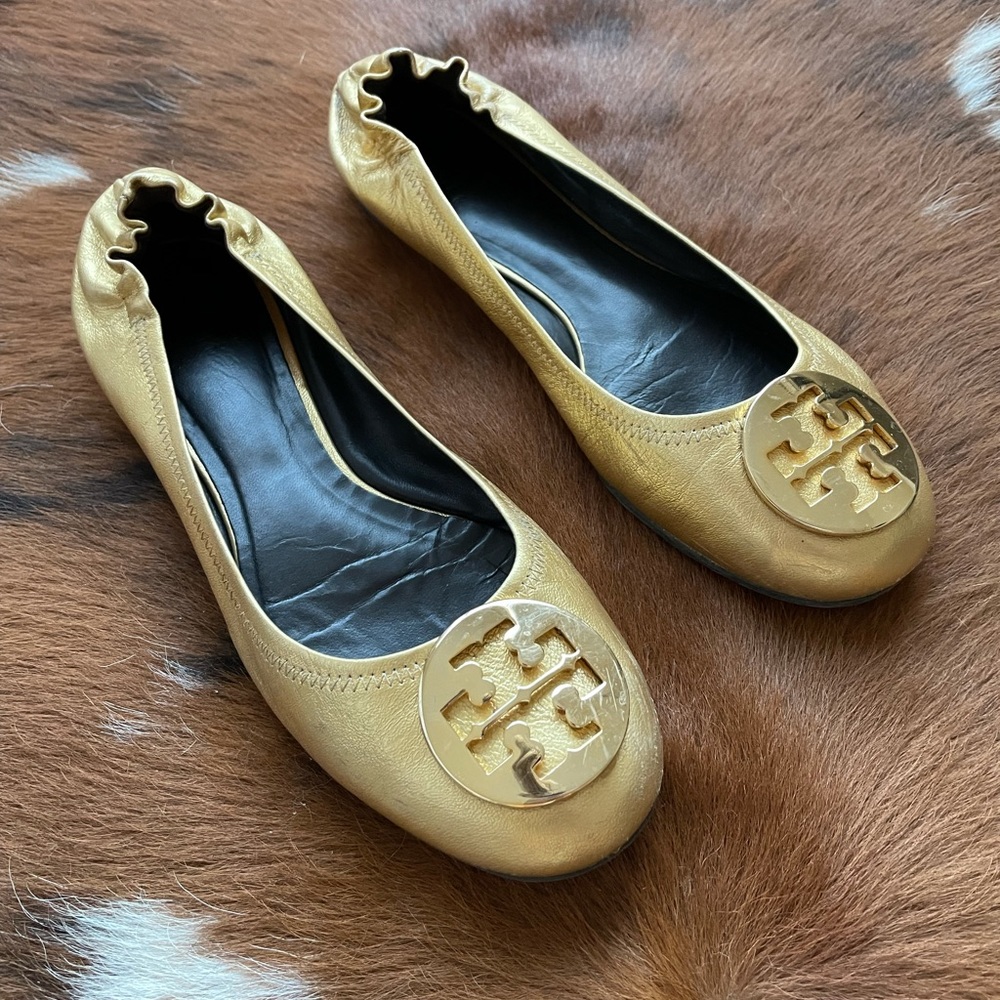 Gold Tory Burch Reva Ballet Flats size 8.5